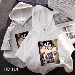 Áo thun HOODIE UNISEX TAY LỠ CÓ NÓN hình nhóc Shin
