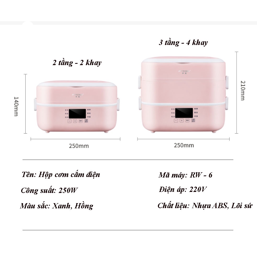 Hộp Cơm Cắm Điện Văn Phòng 2 - 4 Bát Sứ Cao Cấp - Hộp Đựng Cơm Trưa 6 Chế Độ Nấu - Kèm Túi Đựng