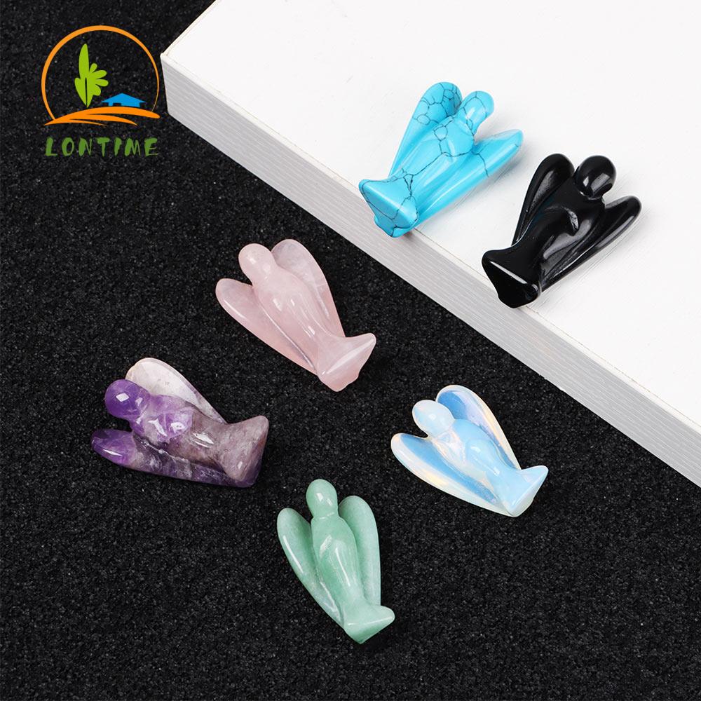 LONTIME Gift Natural|Statue Amethyst Opal Reiki Chakra Guardian Angel Figurines|Lucky Charm Home Decoration Carved Craft Healing