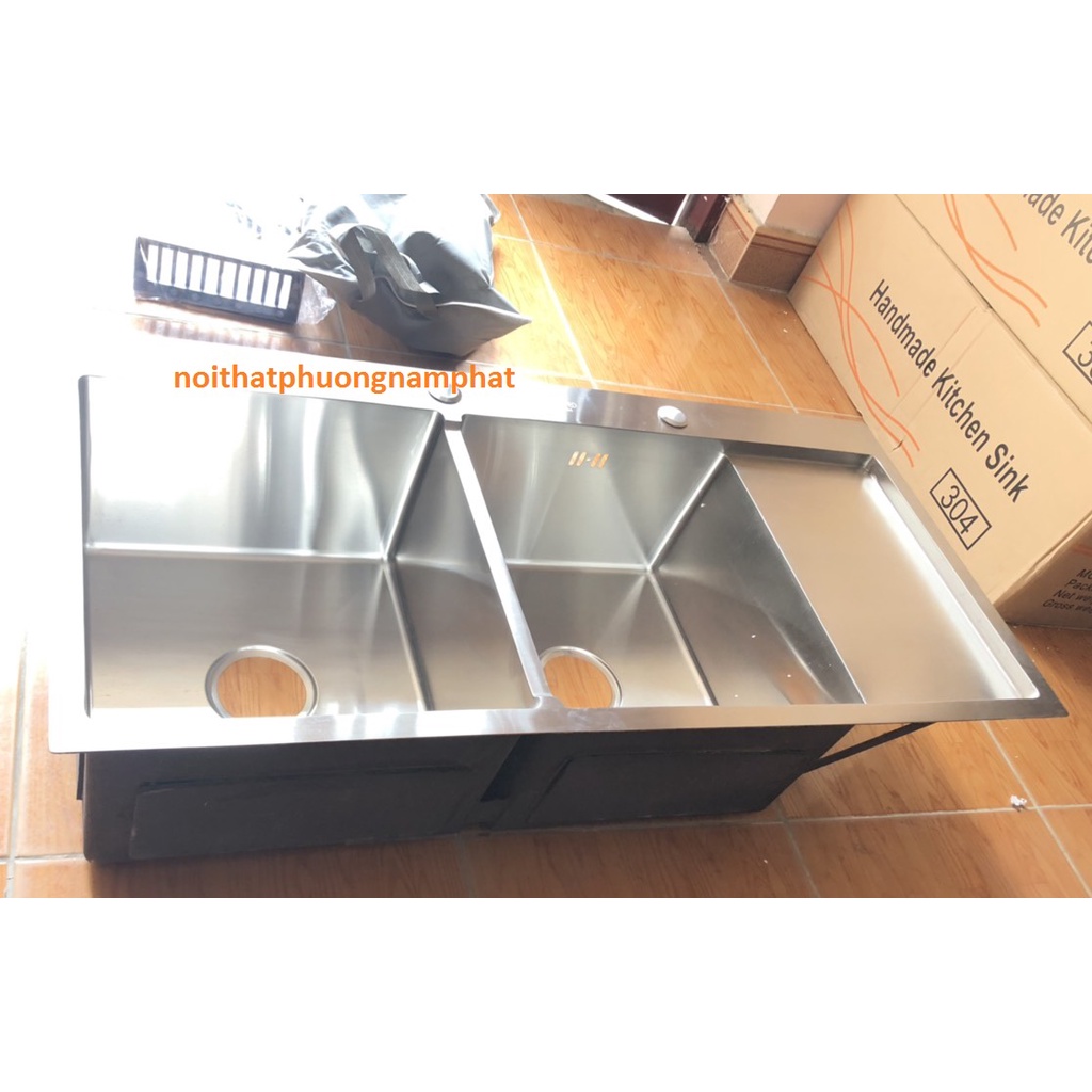 [CHẬU ĐÚC] Chậu Rửa Chén Bát INOX SUS 304 N1 10048 NA.GRAND và Bộ Xả Chậu Thoát Nước và Rổ Rút Đa Năng