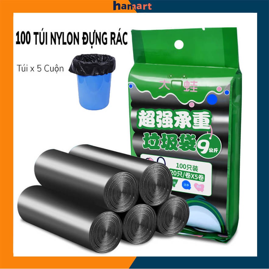 100 Túi Nilong Đựng Rác 150g 5 Cuộn Túi Đựng Rác Tự Hủy Sinh Học SIÊU DAI Tiện Lợi