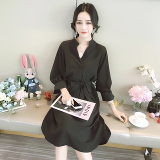 Đầm váy freesize suông đen tay lỡ cột eo