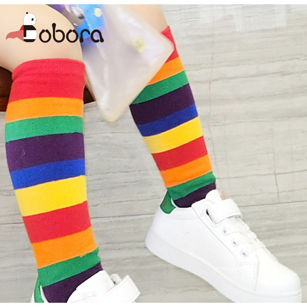 Vớ ngang gối màu cầu vồng cho bé trai và bé gái size M-L