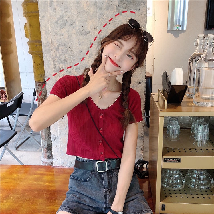 Áo Thun Lửng Tay Ngắn Cổ Chữ V Thời Trang Cho Nữ