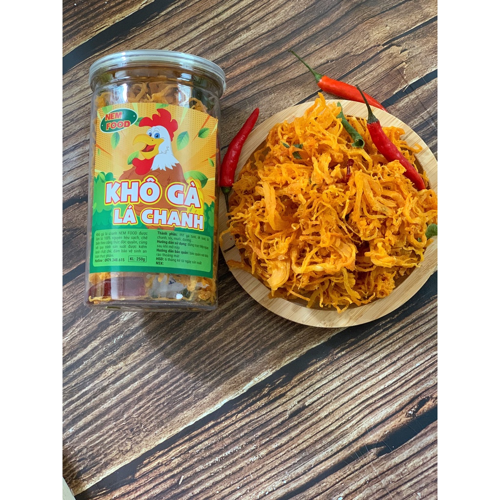 Khô Gà Lá Chanh NEM FOOD Hũ pet 250g Loại Ngon Đồ Ăn Vặt Hà Nội