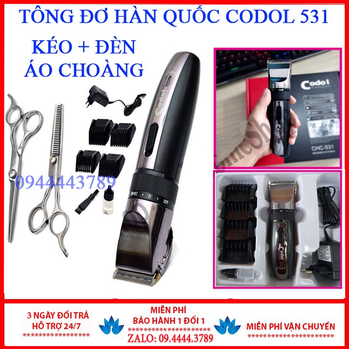 Tông Đơ Cắt Tóc gia đình Codol 531 Cắt Tóc Chuyên Nghiệp Tặng Kéo Cắt Tỉa, Aó Choàng, Đèn lấy ráy tai.