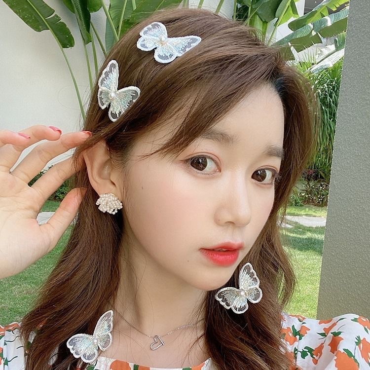 Pearl Embroidery Butterfly Hairclips
