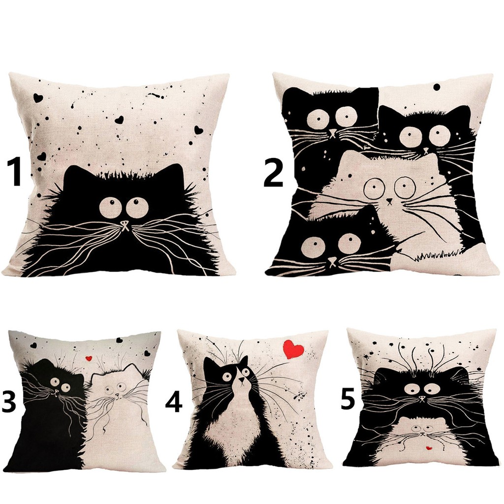 Vỏ Gối Hình Mèo Trắng Đen Dễ Thương 40x40 45x45 50x50 60x60