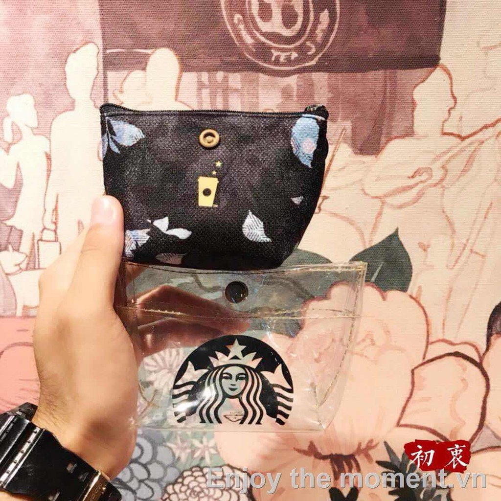 ▪☽﹍Starbucks 2019 Goddess Fish Scale Autumn Leaves Image Colorful Black and White Keychain Going Out Coin Purse Without Star Gift Card