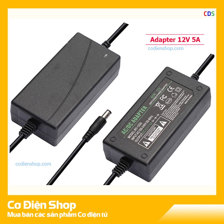 Bộ nguồn 12V, 5A, đầu ra 5.5mm, dây dài 1.45 mét - Adapter 12V5A - 60W - Cơ Điện Shop