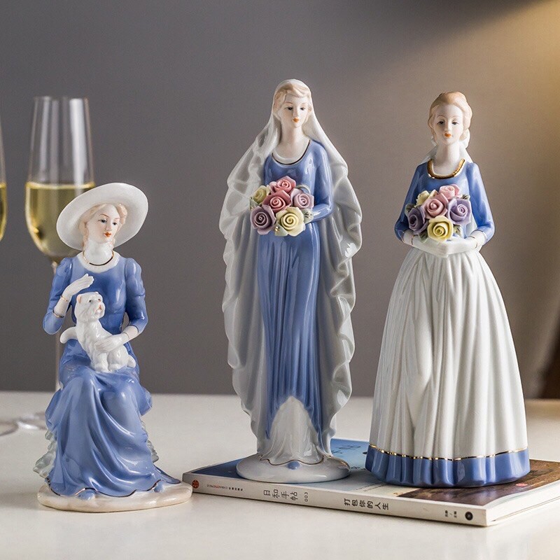 [Sẵn hàng] Tượng trang trí cô gái Châu Âu gốm sứ cao cấp, búp bê sứ trang trí nhà cửa