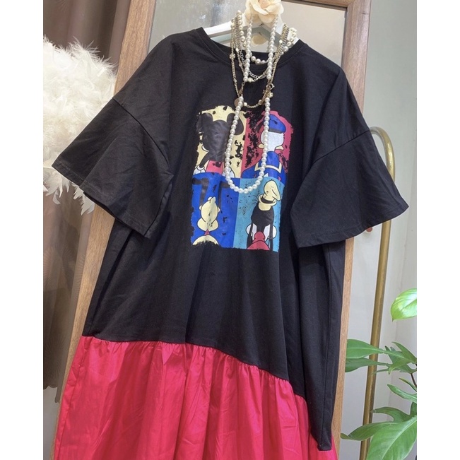 Đầm suông đầm babydoll in hình tay lỡ dễ thương bầu bì bon chen thoải mái,dài qua gối,chất liệu mềm mịn thoải mái