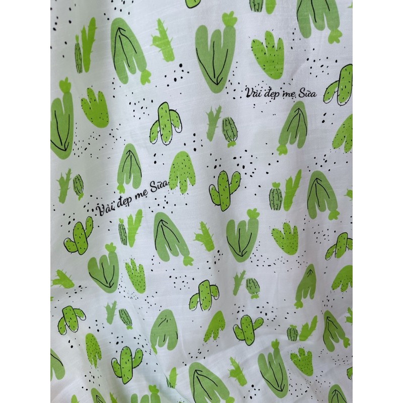 vải đũi mềm mịn hình cây xương rồng và rong biển