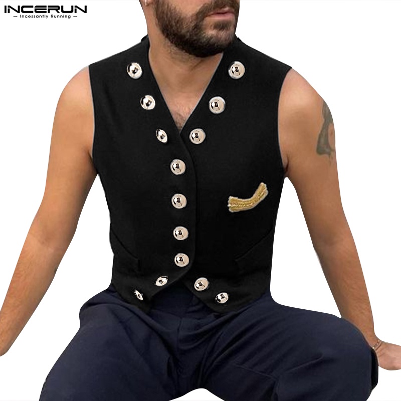 Áo ghi lê INCERUN cộc tay cài nút phong cách gothic punk cho nam size s-5xl