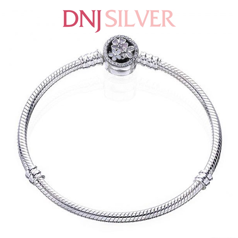 Vòng tay bạc 925 cao cấp - Mẫu mềm chốt Hoa cúc và Anh Đào, có thể mix thêm hạt charm vào vòng theo ý thích