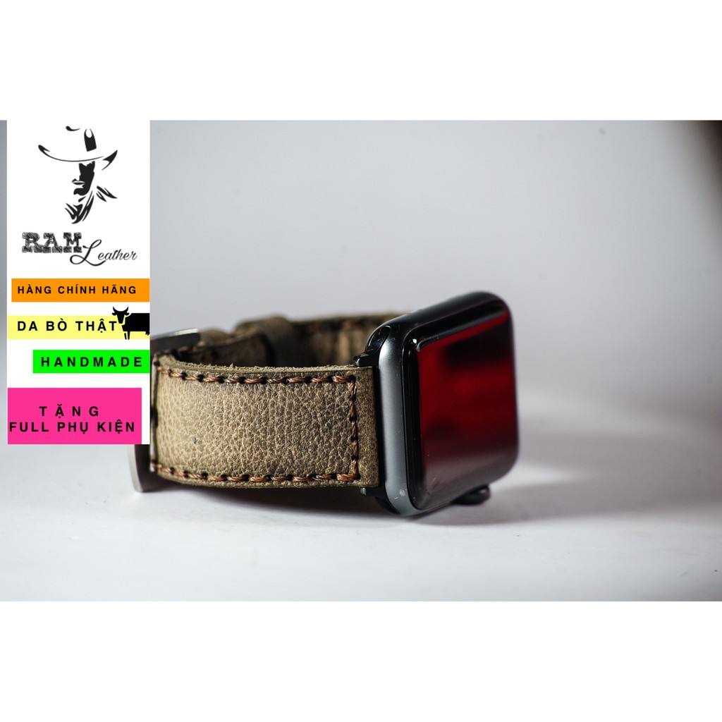 Dây đồng hồ Apple Watch , Iwatch , Iphone Watch Da Bò Sáp Vân Hạt RAM Leather Bauhaus 1959  Bền Đẹp