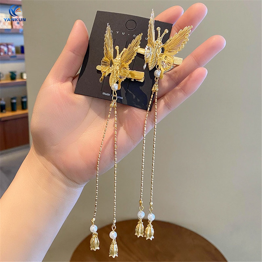 Kẹp Tóc Hình Chuồn Chuồn Phối Tua Rua Phong Cách Cổ Điển Thời Trang Cho Nữ