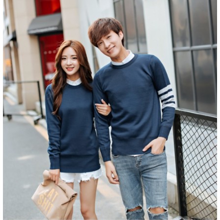 combo 2 Áo len đôi nam nữ thu đông dài tay cao cấp màu xanh than - L47