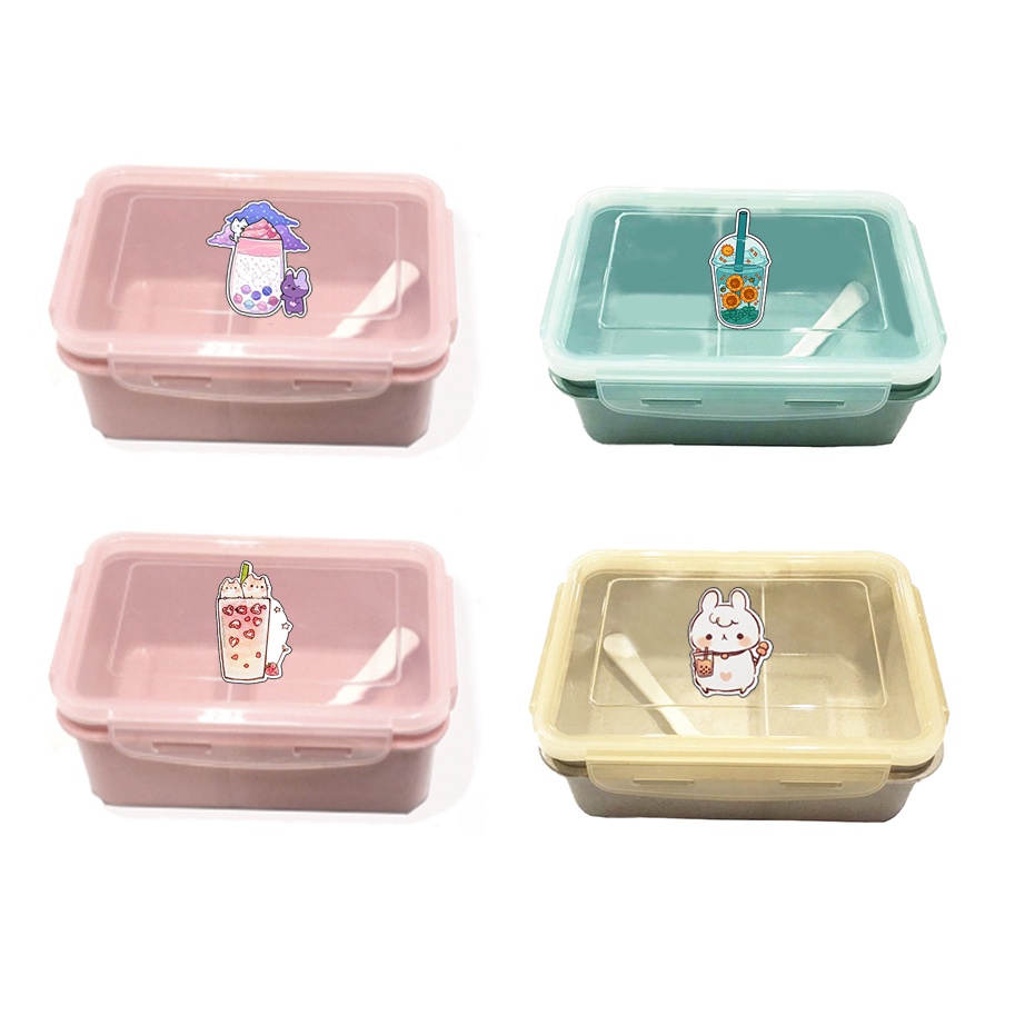 Hộp cơm vuông bò sữa HCV1 quả bơ shiba roro jump trà sữa trứng lười yakult hoa cúc GD hộp đựng thực phẩm PP