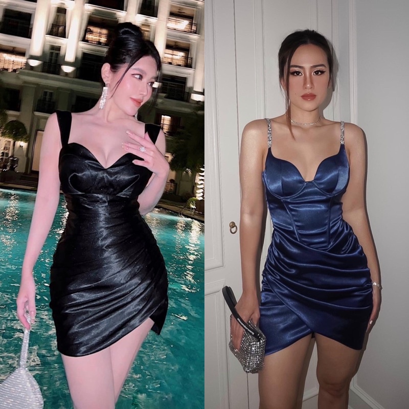 Đầm body 2 dây tà đắp xẻ ngực CÓ ẢNH THẬT