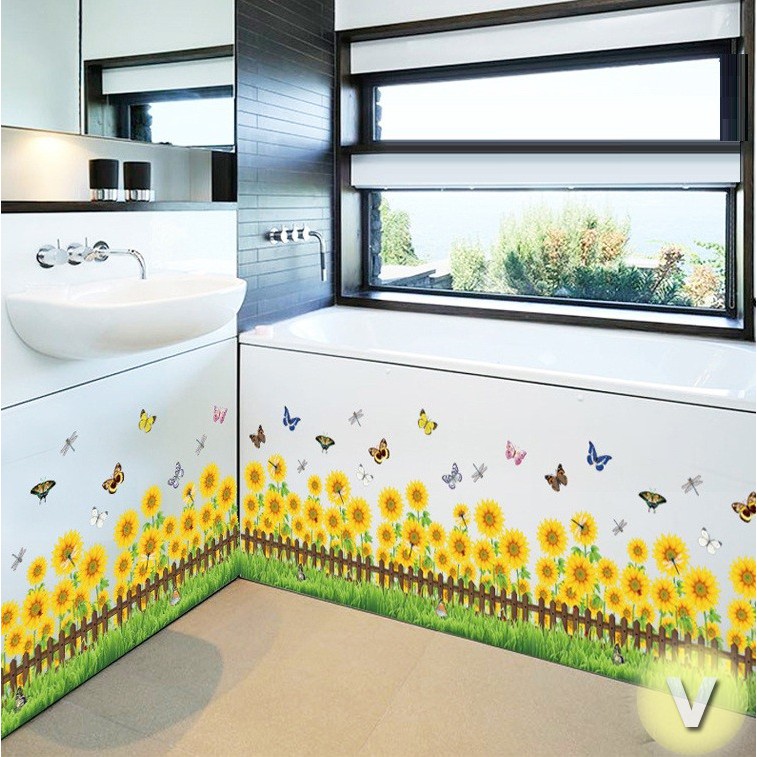 Decal dán tường chân tường hoa hướng dương