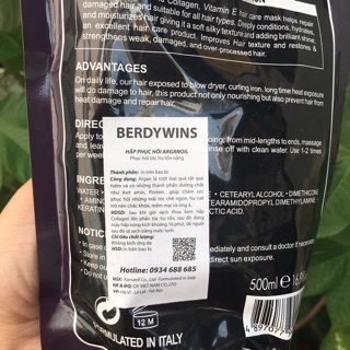 KEM HẤP COLLAGEN PHỤC HỒI TÓC BERDYWINS 500ML