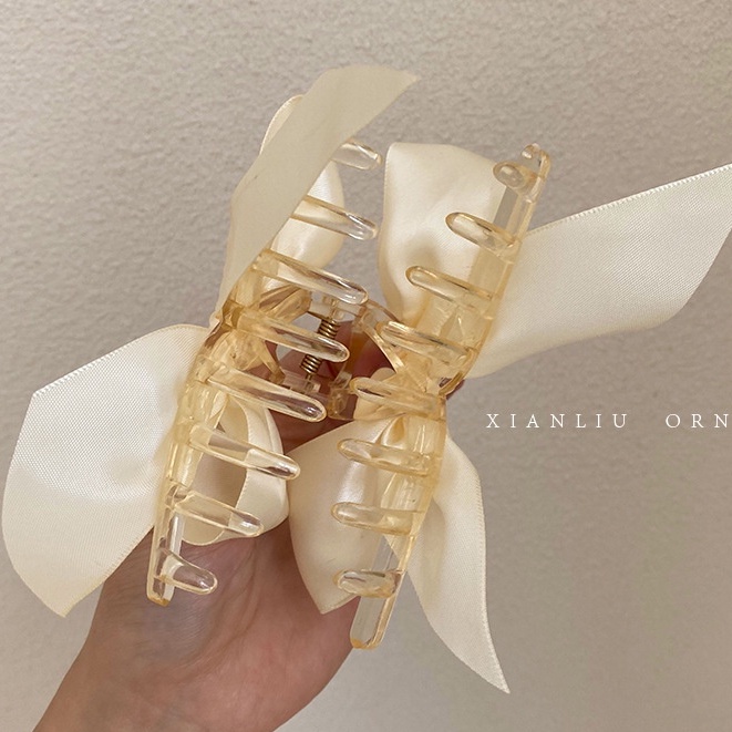 Kẹp tóc nơ trắng tiểu thư loại lớn nhựa dễ thương