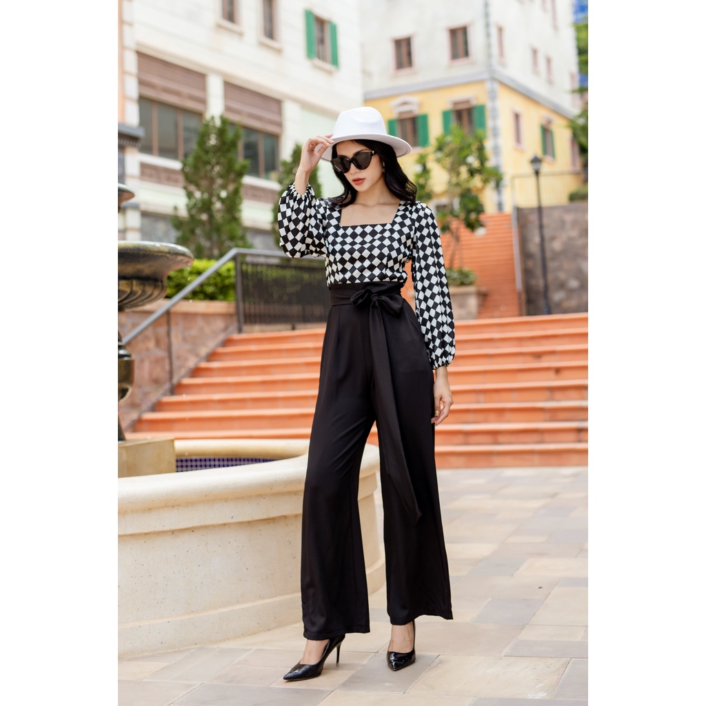 Jumpsuit cổ U quần ống rộng SJ1134 - Phong Cách SAIGON