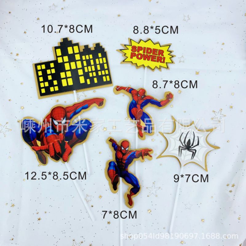 Set Phụ Kiện Trang Trí Bánh Sinh Nhật Hình Người Nhện Dễ Thương Cho Bé Trai