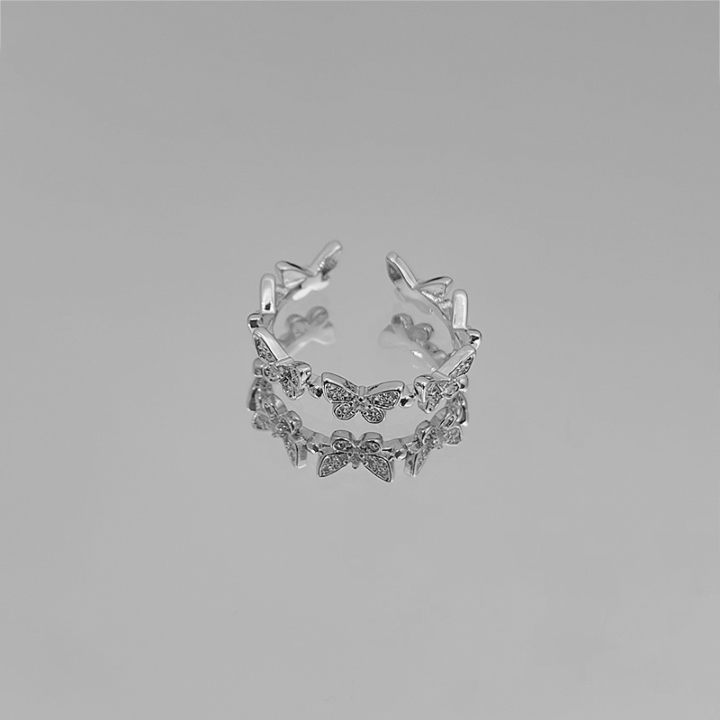 Nhẫn Hở Hình Nơ Đính Đá zircon Sang Trọng Cá Tính Hợp Thời Trang