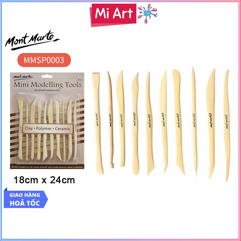 [Hỏa Tốc HCM] Bộ Dụng Cụ 10 Món Boxwood Làm Đất Sét Mont Marte - Mini Modelling Tools Boxwood 10pc - MMSP0003