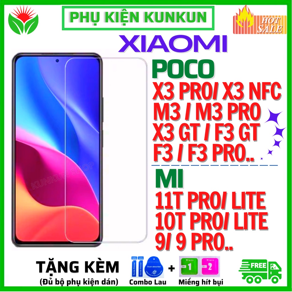 Kính Cường Lực TRONG SUỐT XIAOMI POCO X3 PRO/X3 NFC/ X3/ M3/F3/GT/PRO/ MI 10T PRO/11T PRO/9/9T/10T/LITE- MIẾNG DÁN FULL