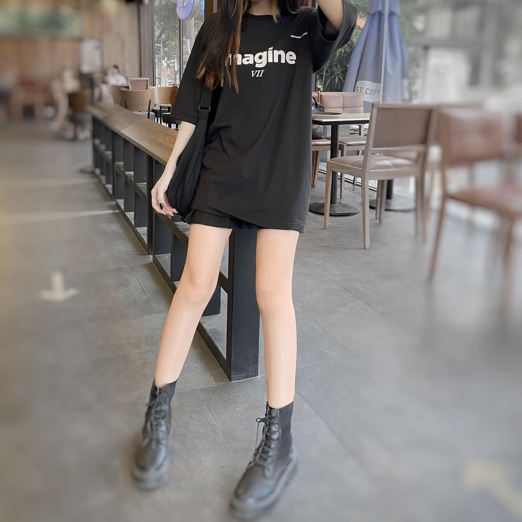Áo thun tay lỡ Nam Nữ Unisex cổ tròn - áo phông nam ngắn tay in chữ Imagine VII