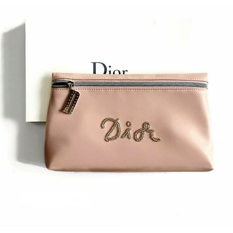 [ Gift Hãng ] Bóp D!0r Pink Pouch Logo Thêu Hạt