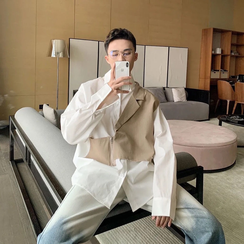 Áo Sơ Mi Dài Tay Giả Hai Lớp Thời Trang Nam