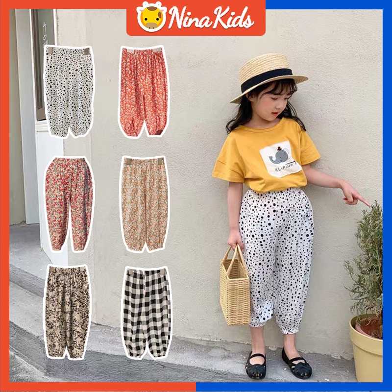 Quần Dài Chống Muỗi Dáng Suông Họa Tiết Hoa Nhí Xinh Xắn Cho Bé Từ 1-8 Tuổi