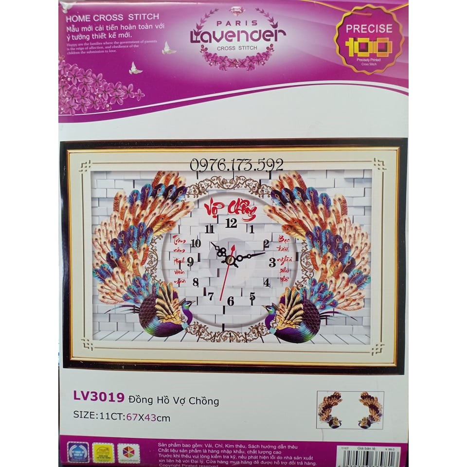 Tranh thêu chữ thập đồng hồ Vợ Chồng I 67x43cm I LV3019
