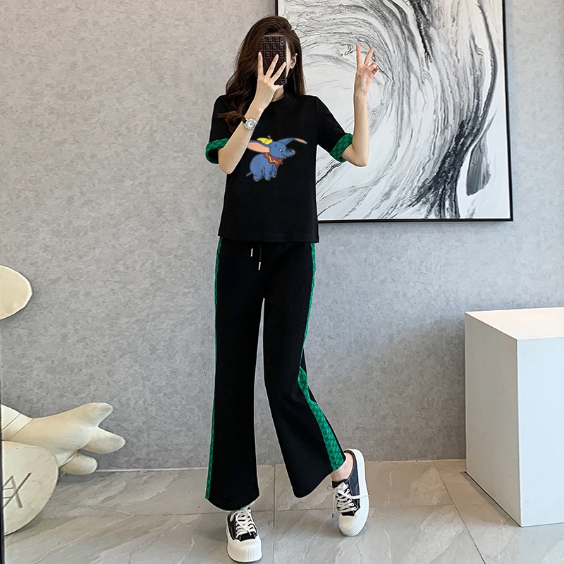 Set Áo Thun Ngắn Tay + Quần Dài Ống Rộng Thời Trang Nữ