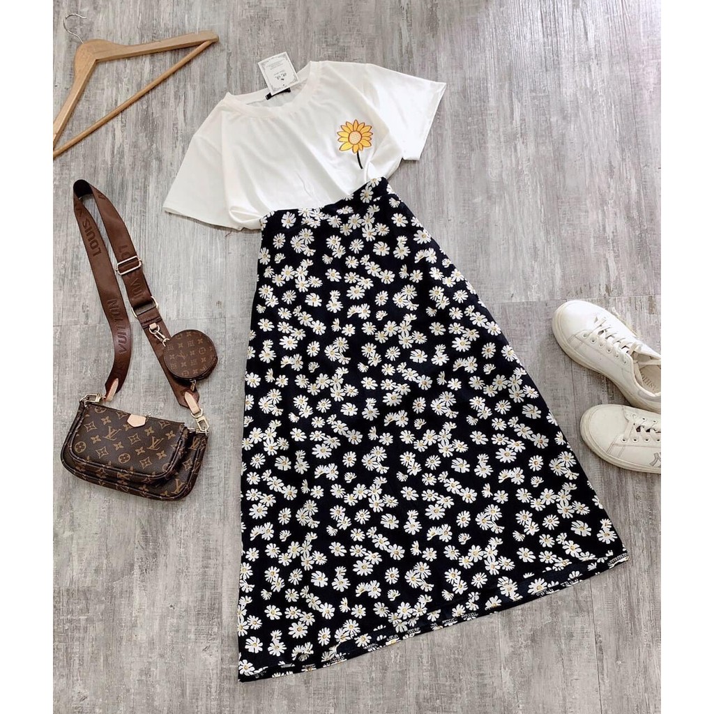 Chân váy xoè hoa cúc thời trang- chân váy midi | BigBuy360 - bigbuy360.vn