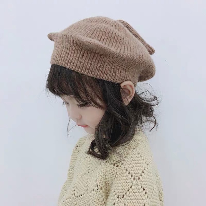 Mũ len tai mèo thời trang thu đông giữ ấm màu trơn cho bé gái