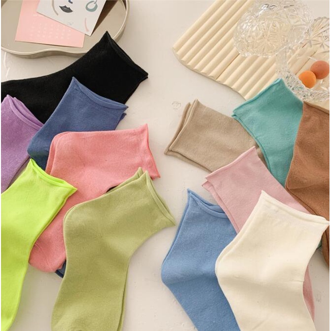 Vớ WAFNHA D597 vải cotton màu kẹo ngọt thoáng khí phong cách Hàn Quốc cho bé gái