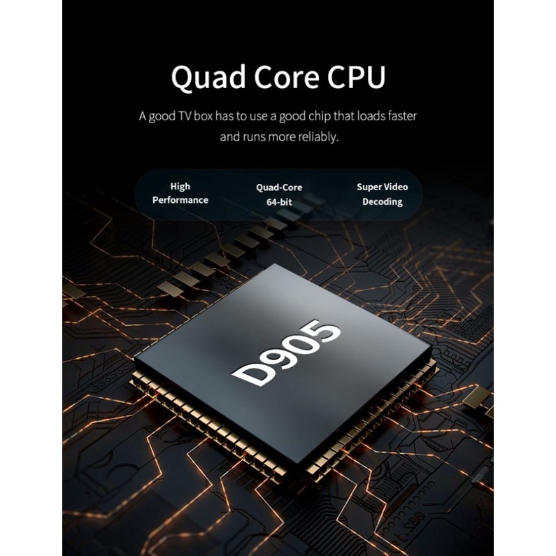 TV Box thông minh D905 10.0 4GB 32GB Wifi 2.4G 4K Amlogic S905 Youtube Android kèm phụ kiện