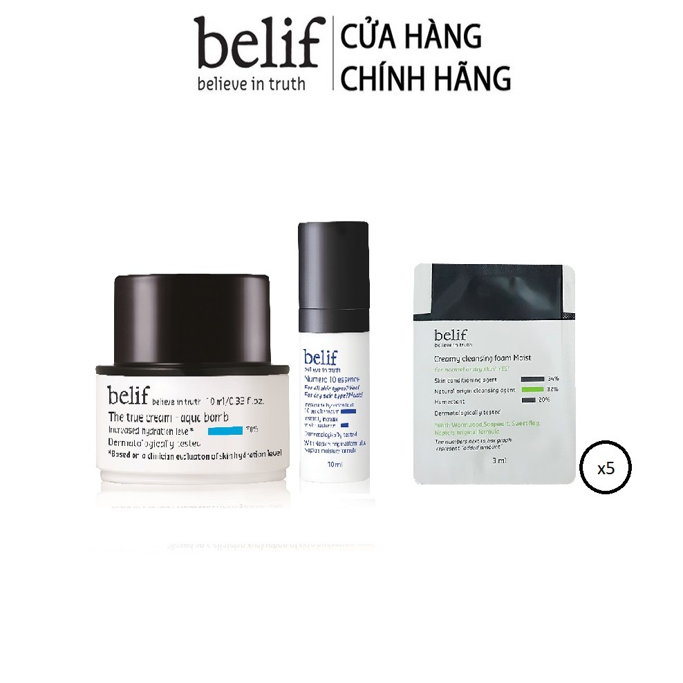 [HB Gift] Bộ chăm sóc da Belif Numero 10, True Cream Aqua Bomb Sample và 5 Cleansing Foam Moist Gimmick