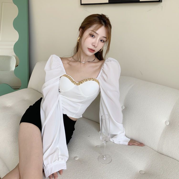 Áo Sơ Mi Tay Dài Hở Vai Quyến Rũ Thời Trang Phong Cách Hàn Quốc Cho Nữáo trễ vai