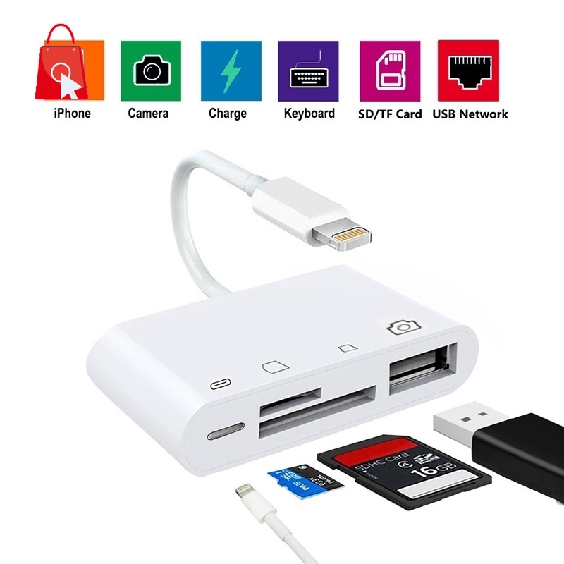 Đầu Đọc Thẻ Nhớ 4 Trong 1 Lightning Sang Tf Sd Usb Cho Iphone Ipad Pro New Jp1 Tiện Dụng
