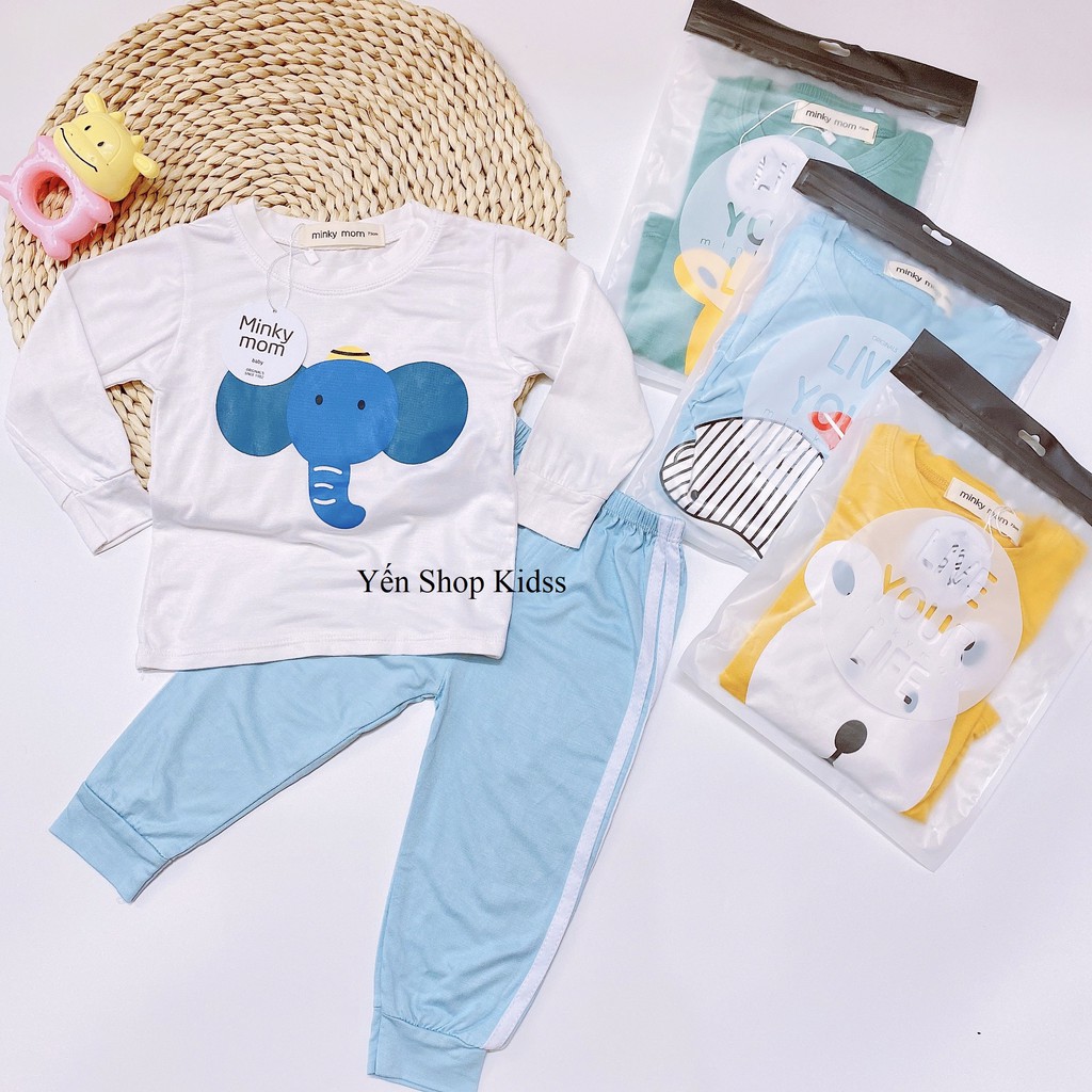 Sale !!! Bộ Dài Tay  Minky Mom Họa Tiết Động Vật   Voi Xanh- Gấu Vàng Cho Bé  Yêu (6-19kg)(1241)