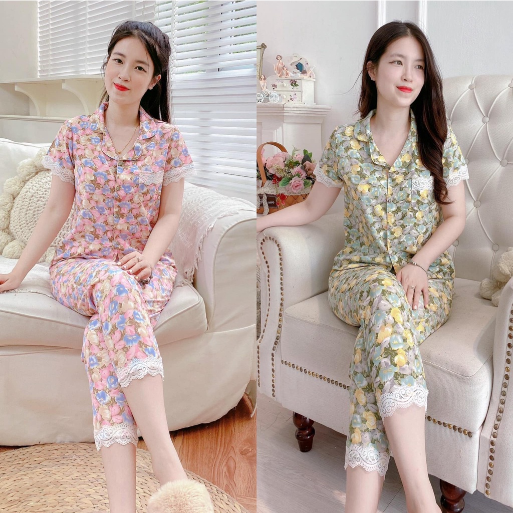 bộ mặc nhà chất lụa pizama 1 túi ren