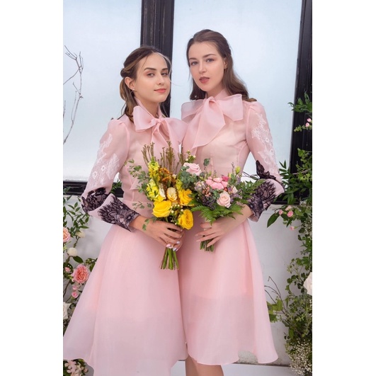 Thanh lý đầm organza nơ cổ Hacchic Blush new size S