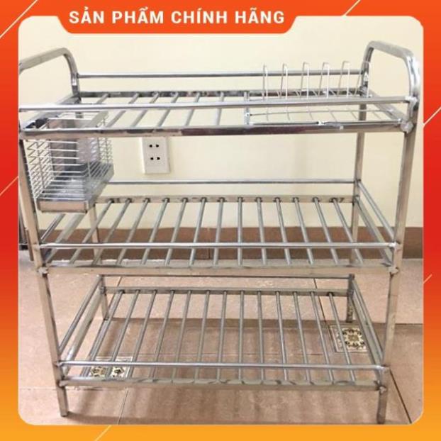 Kệ úp bát đĩa inox 3 tầng Sài Gòn kèm ống đũa dầy đẹp