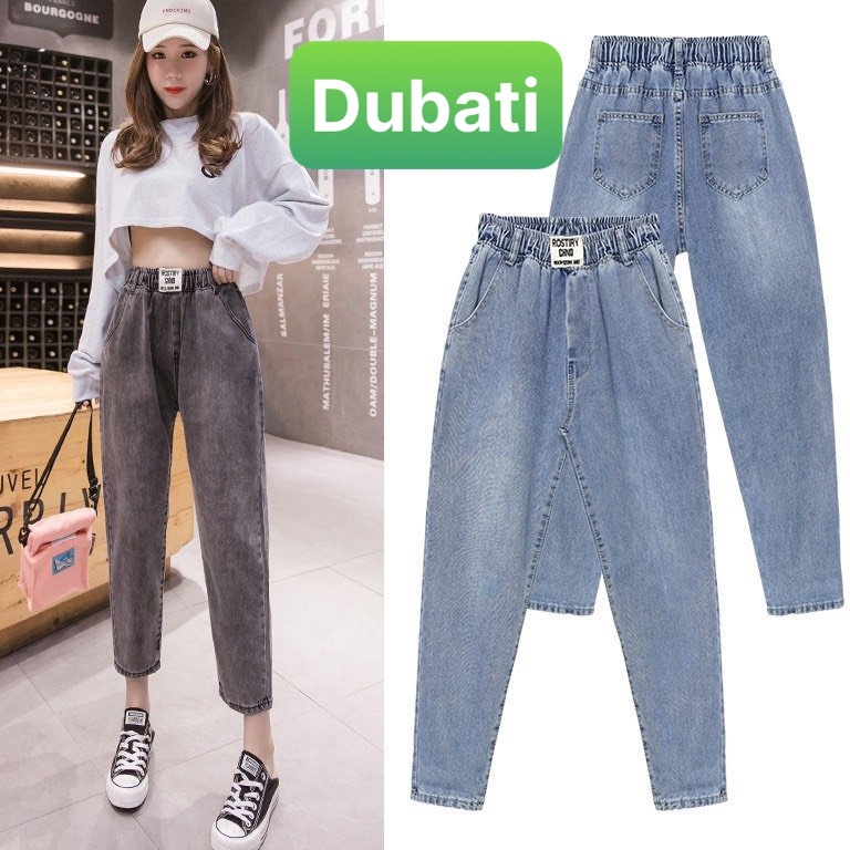 QUẦN JEAN BAGGY NỮ CHẤT BÒ 2 MÀU CẠP CHUN LƯNG THUN LƯNG CẠP CAO NÂNG MÔNG HOT TREND 2022 - DUBATI FASHION